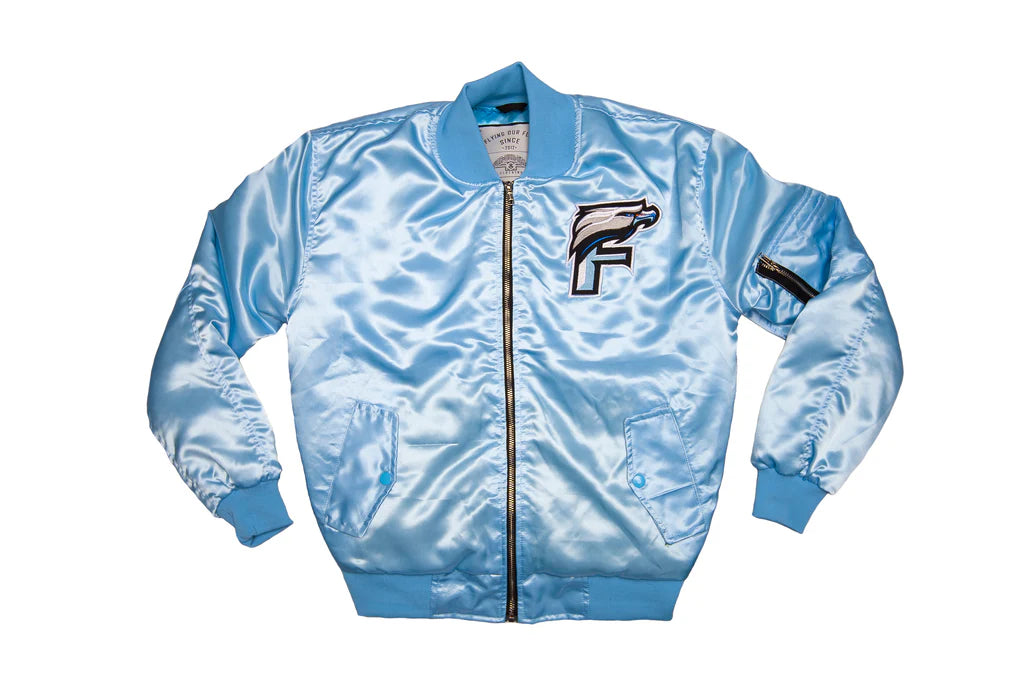 FOF MEN EAGLE F SATIN BOMBER JACKET - BLUE