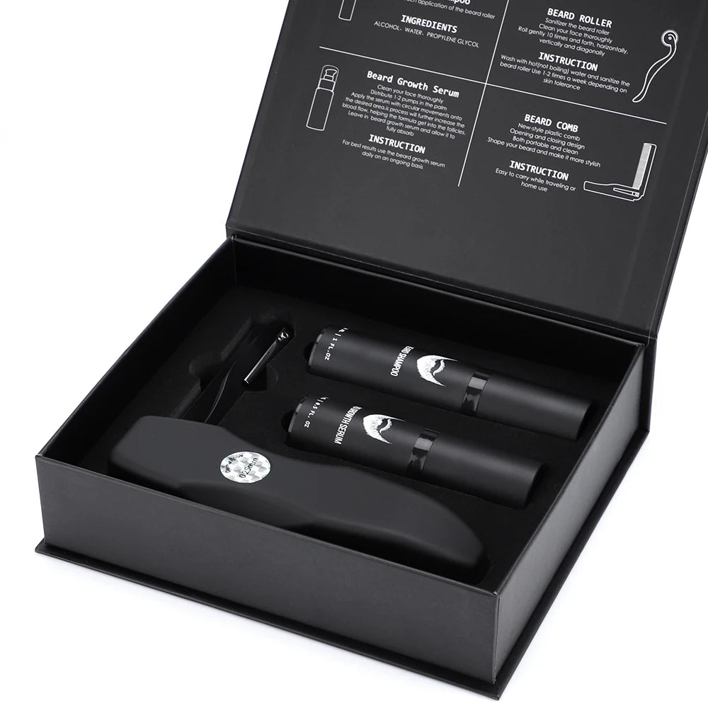4pcs/Set Beard Growth Oil For Men Beard Growth Serum Roller Comb Kit