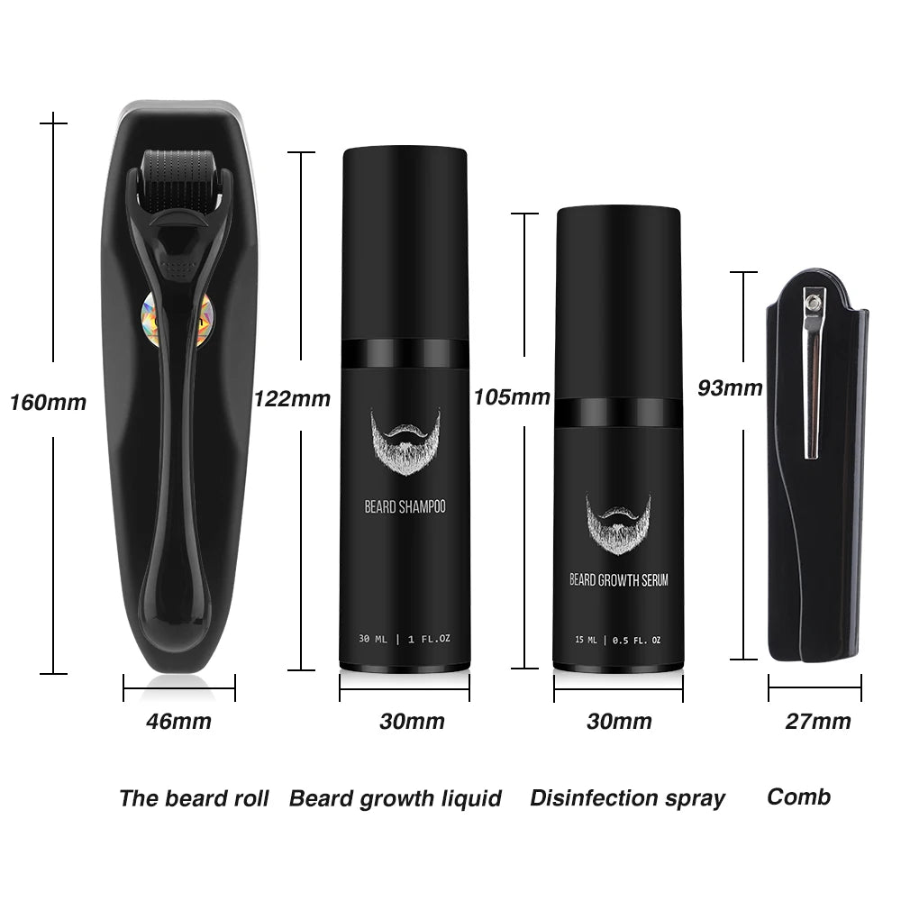 4pcs/Set Beard Growth Oil For Men Beard Growth Serum Roller Comb Kit