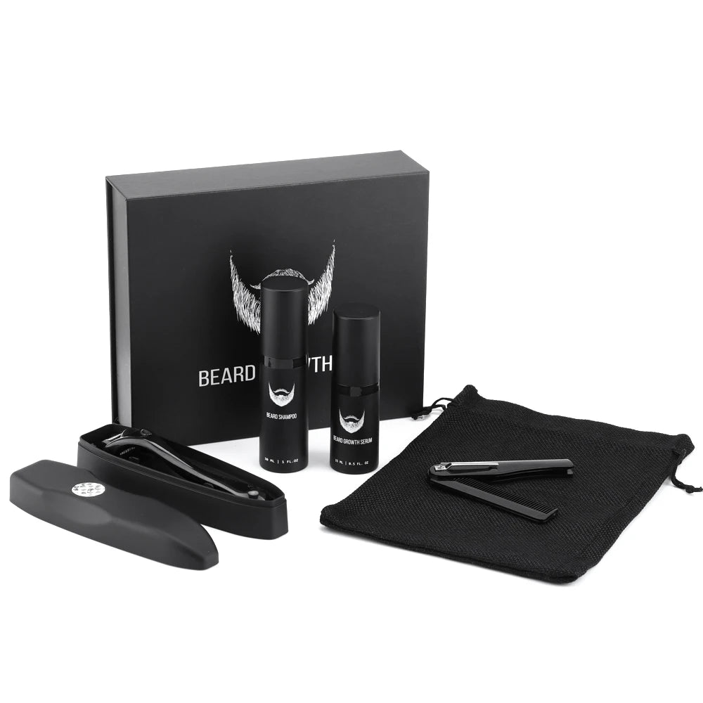 4pcs/Set Beard Growth Oil For Men Beard Growth Serum Roller Comb Kit