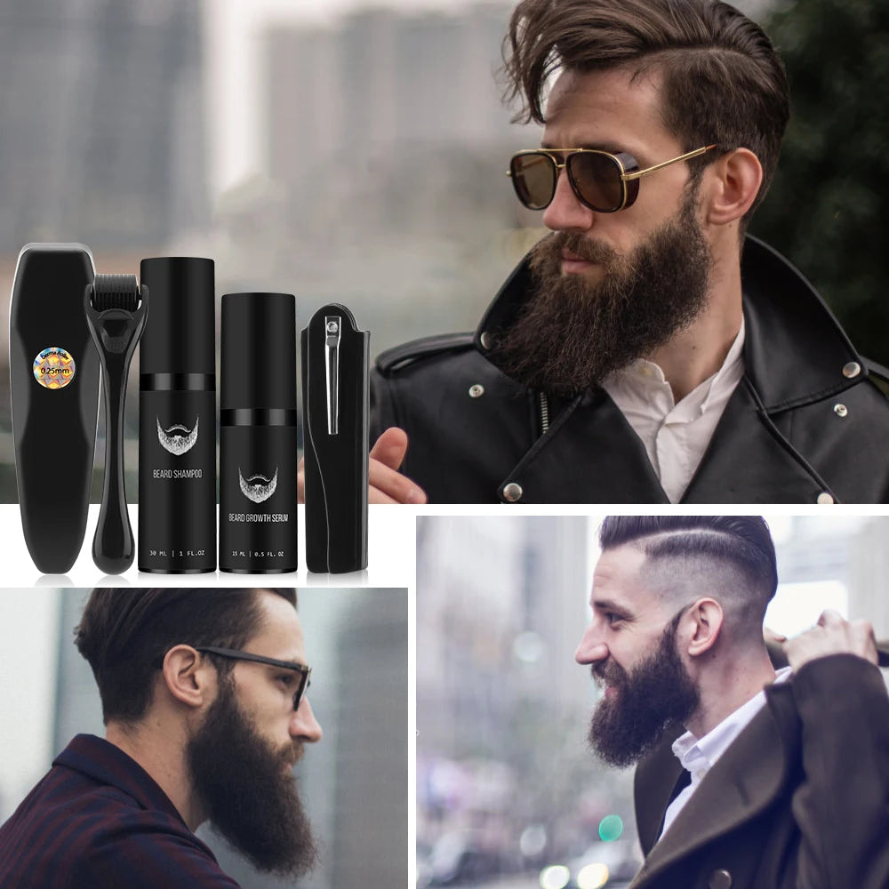 4pcs/Set Beard Growth Oil For Men Beard Growth Serum Roller Comb Kit