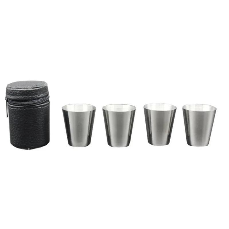 4Pcs/set Polished 30ML Mini Stainless Steel Shot Glasses With Leather Cover Bag - VM THE MODEL