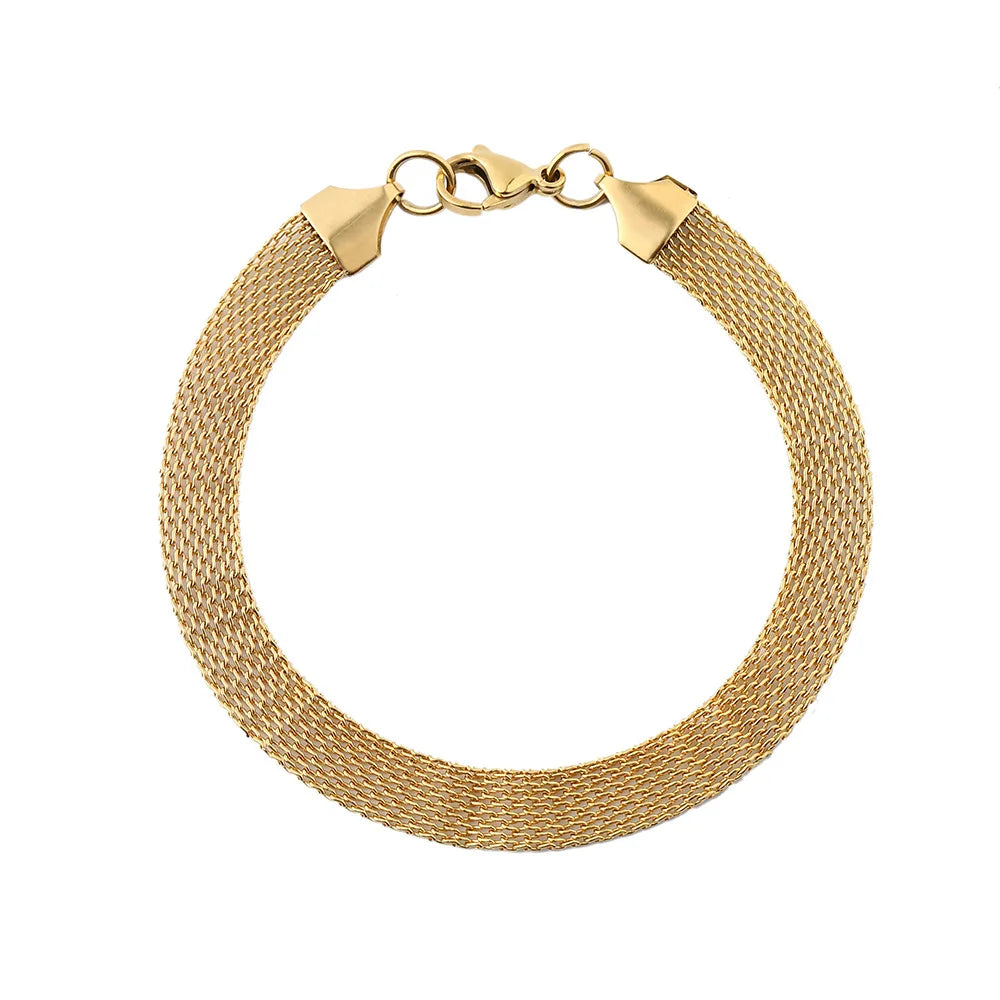 Fashion Fine Stainless Steel  8MM Snake Bone Chain Geometric Beaded Bracelet