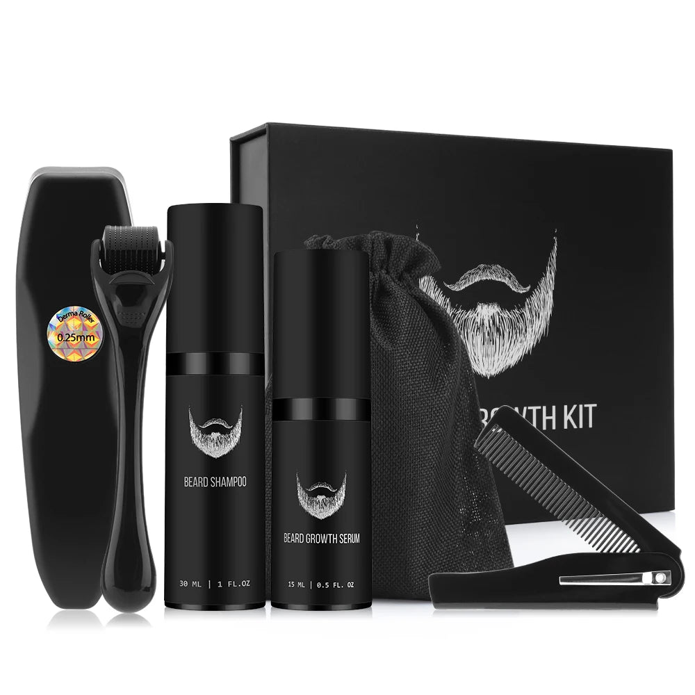 4pcs/Set Beard Growth Oil For Men Beard Growth Serum Roller Comb Kit