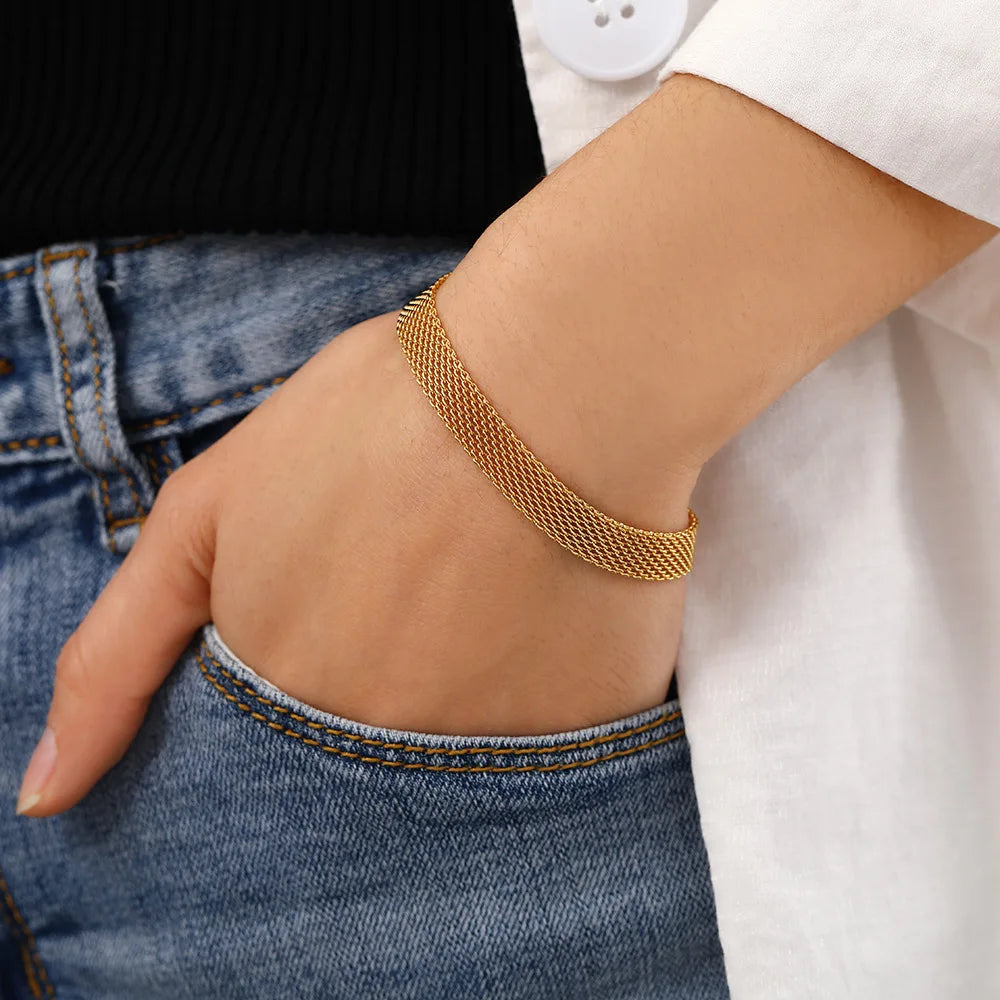 Fashion Fine Stainless Steel  8MM Snake Bone Chain Geometric Beaded Bracelet