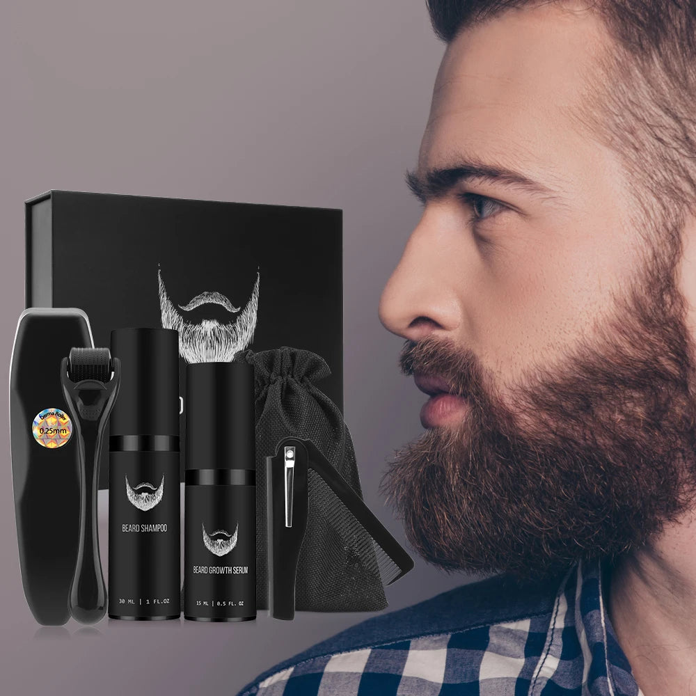 4pcs/Set Beard Growth Oil For Men Beard Growth Serum Roller Comb Kit