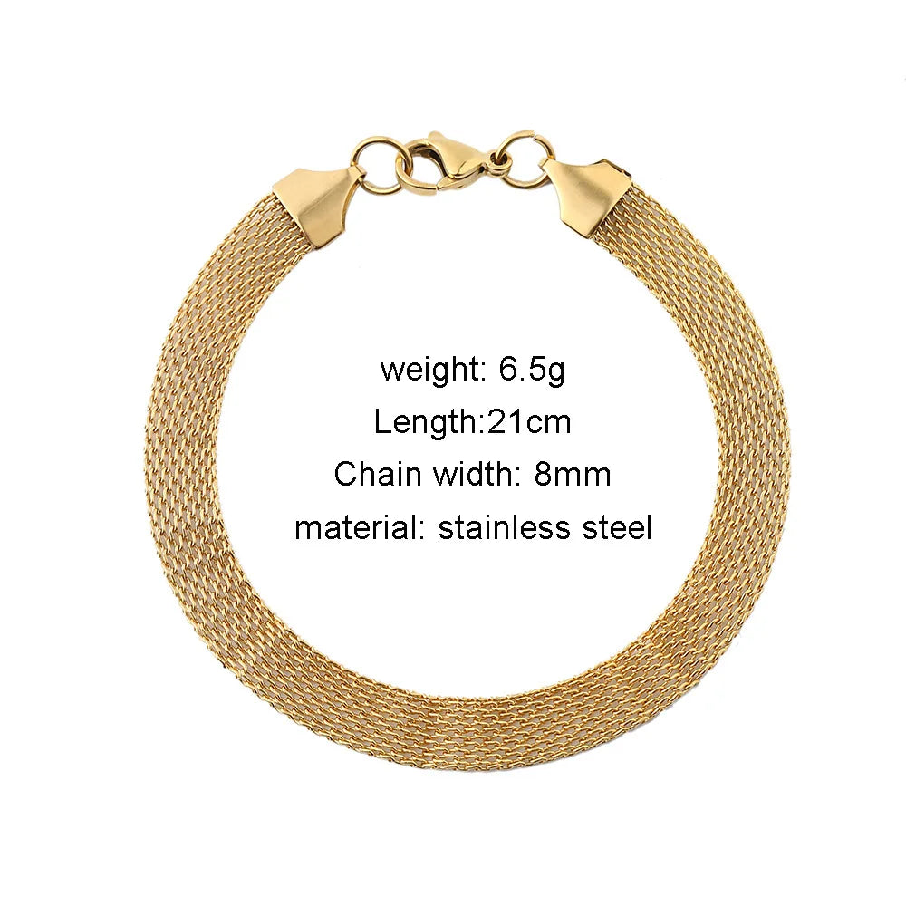 Fashion Fine Stainless Steel  8MM Snake Bone Chain Geometric Beaded Bracelet