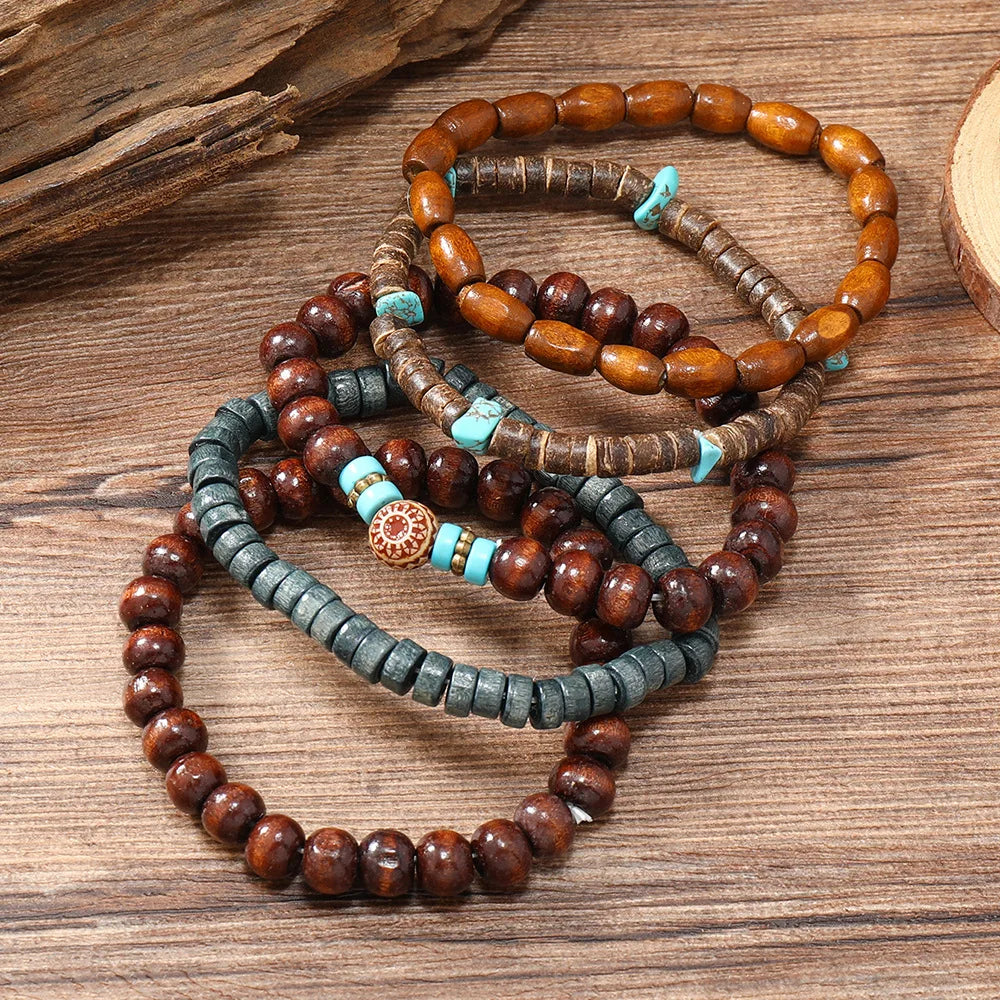 Cross Life Tree 5Pcs/set Vintage Bronze Ethnic Casual Wooden Bead Bracelets