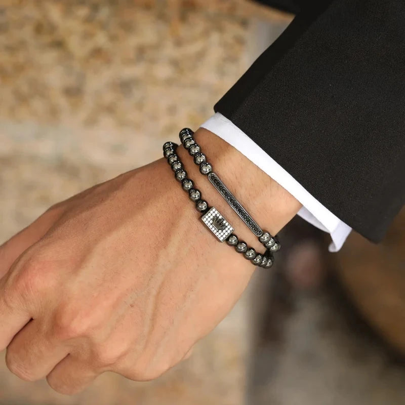 Man And Women Classic 2Pcs/Sets Charms Bracelet Crown Stainless Steel Beads