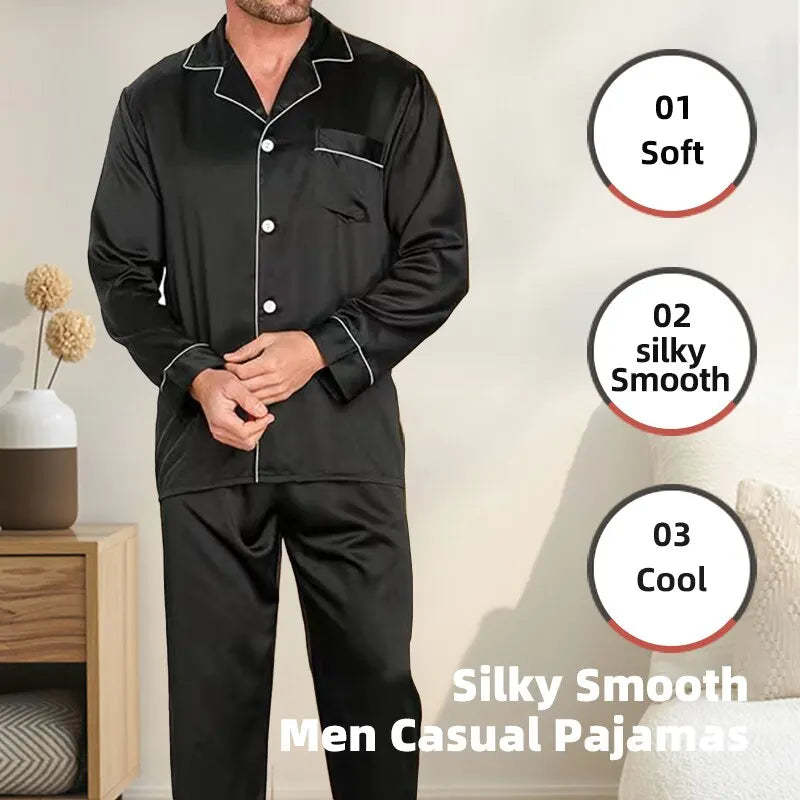 Men’s Ice Silk Pyjamas – Lightweight Satin Summer Sleepwear/Loungewear Set