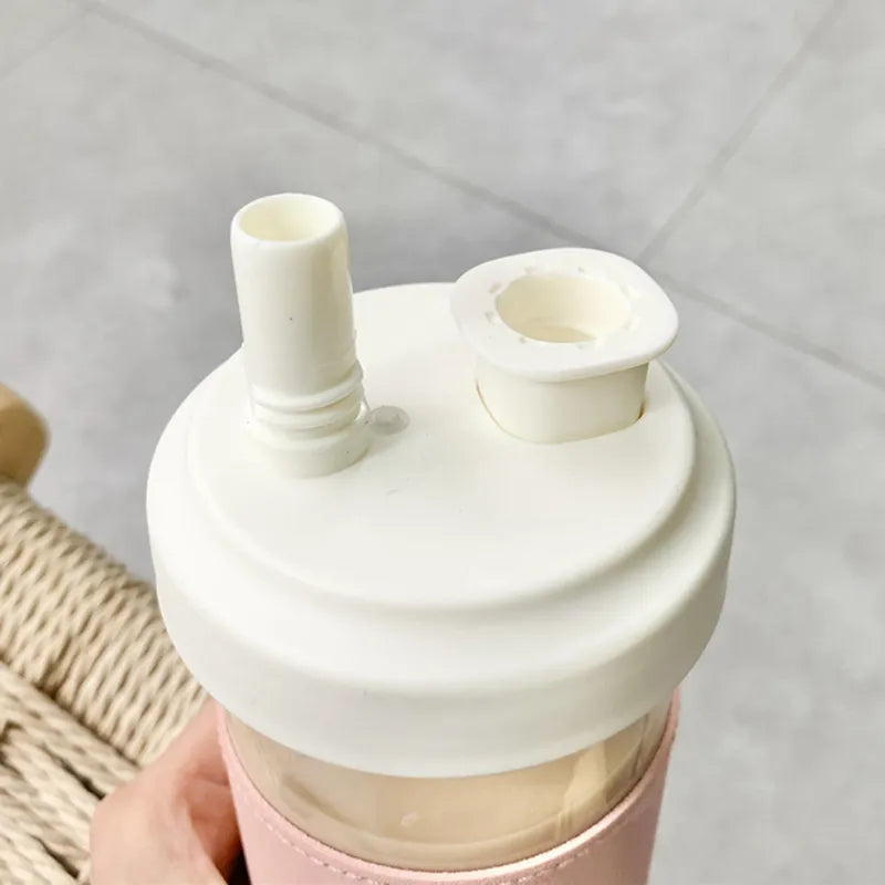 Kawaii Bubble Tea Glass Bottle with Straw & Boba PU Sleeve – Large, BPA-Free