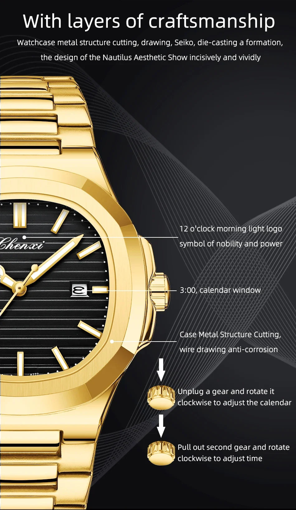 Men Fashion Steel Luminous Casual Business Watch