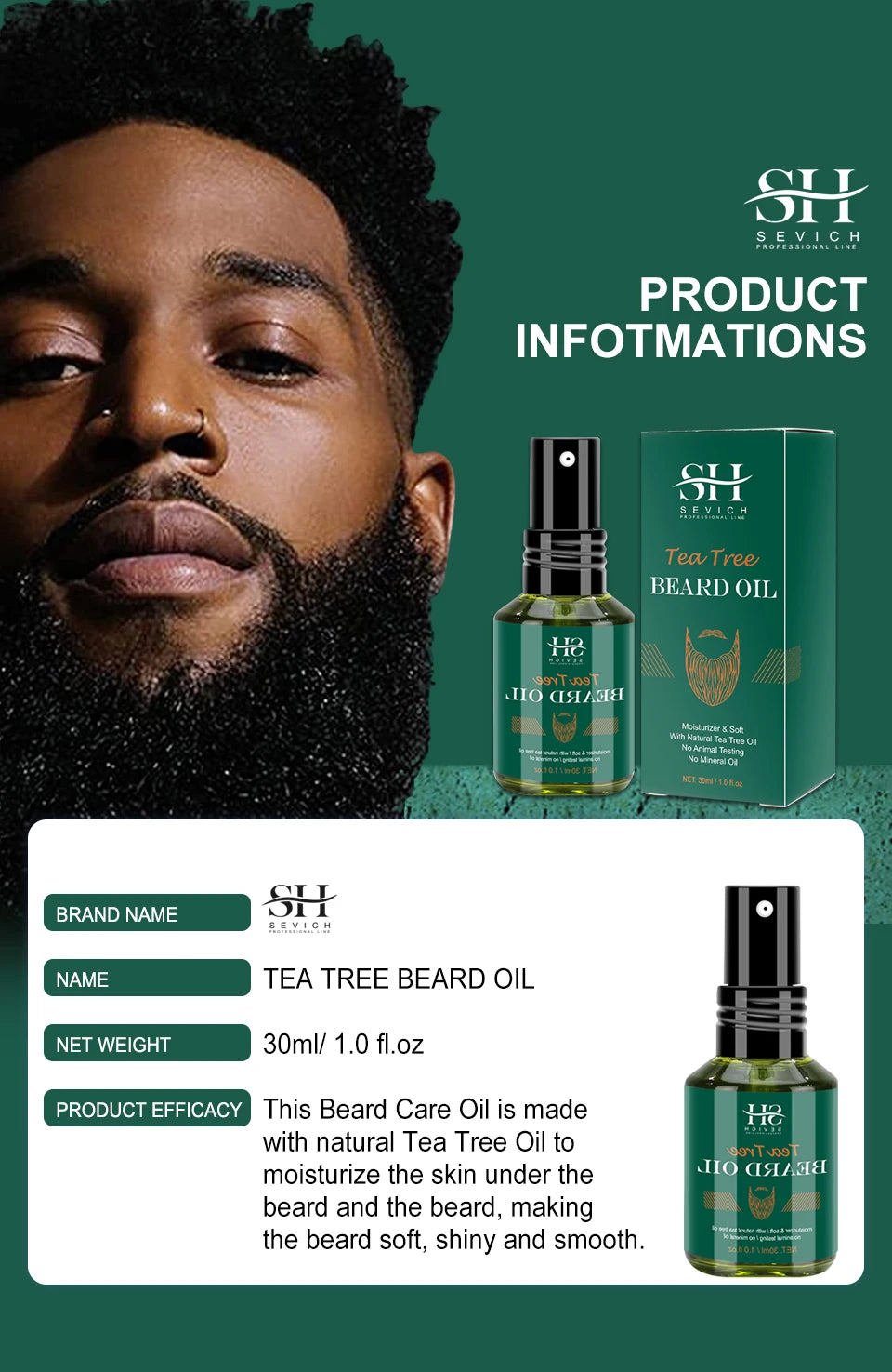 Men Biotin Beard Oil Natural Tea Tree Nourishing Regrowth Oil