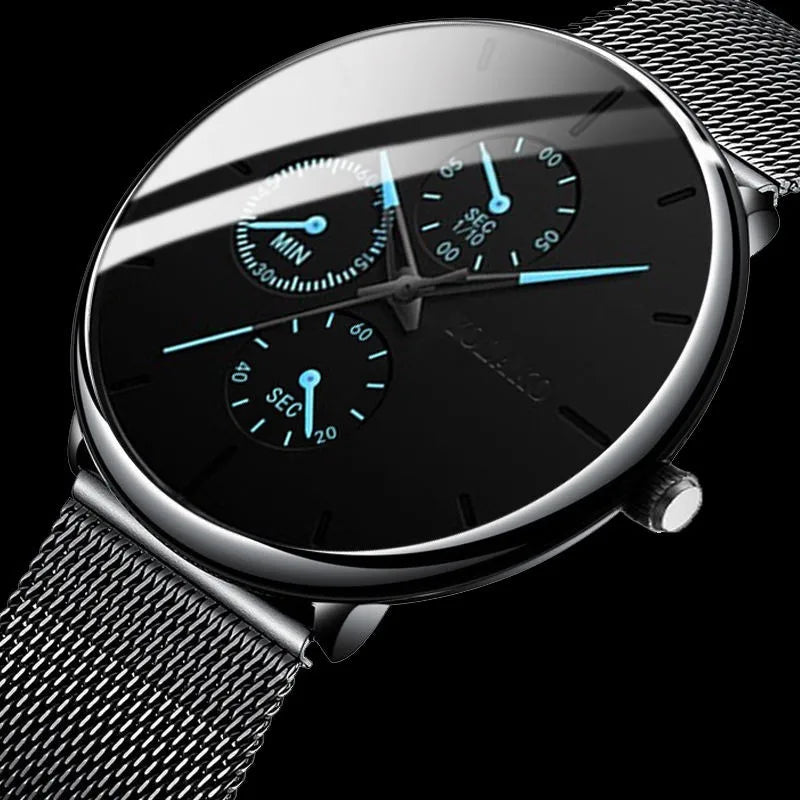 Luxury Men’s Ultra-Thin Watch – Quartz, Steel Mesh Strap, Business Dress