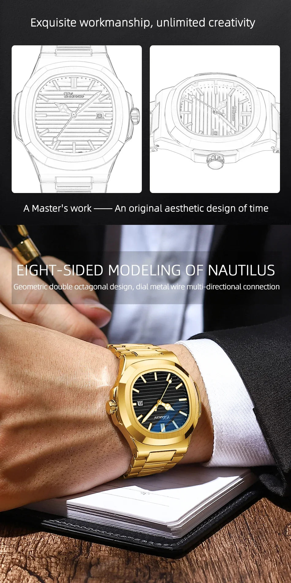 Men Fashion Steel Luminous Casual Business Watch
