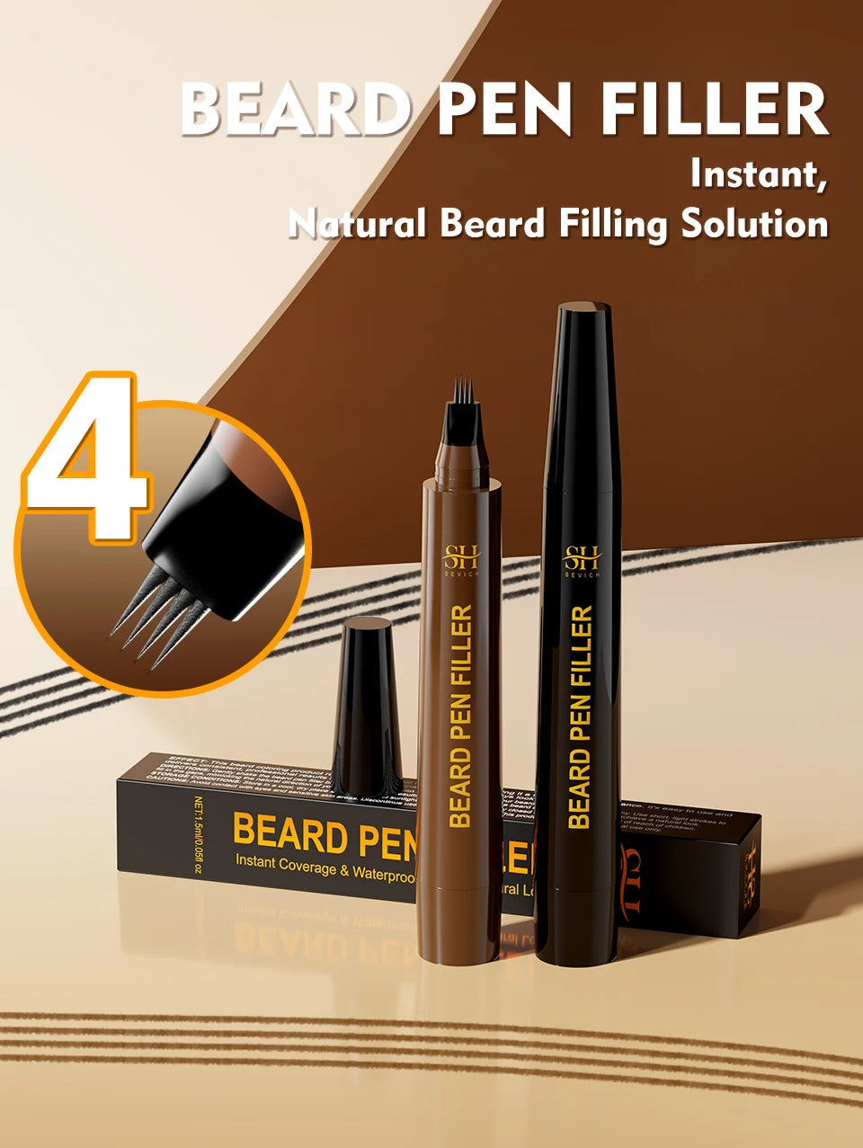 Beard - Moustache Filler Pen Waterproof Hairline Enhancer Black Fibre for Men