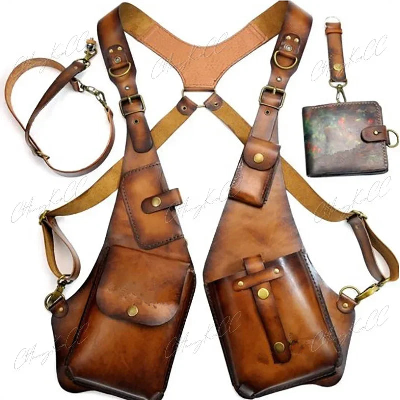 Medieval Leather Harness Holster Pouch Bag Viking Cosplay Wallet Festival Gear