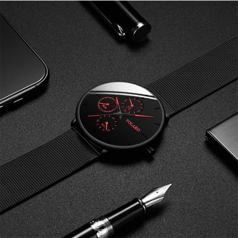 Luxury Business Men Fashion Watches Ultra Thin Steel Mesh Belt