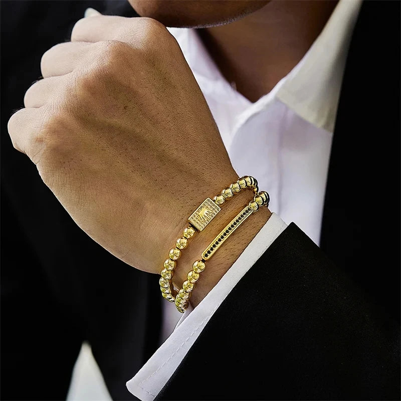 Man And Women Classic 2Pcs/Sets Charms Bracelet Crown Stainless Steel Beads