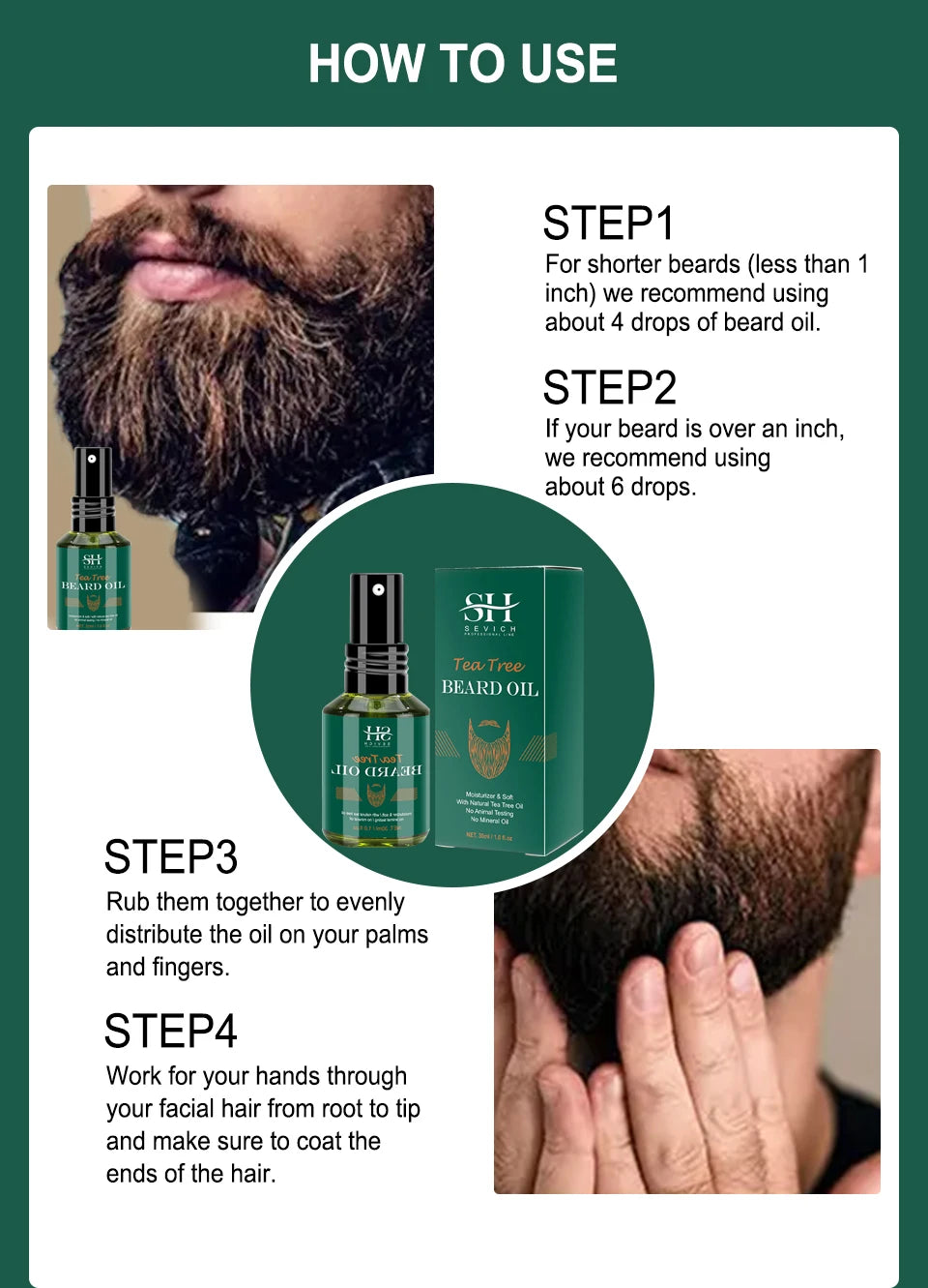 Men Biotin Beard Oil Natural Tea Tree Nourishing Regrowth Oil