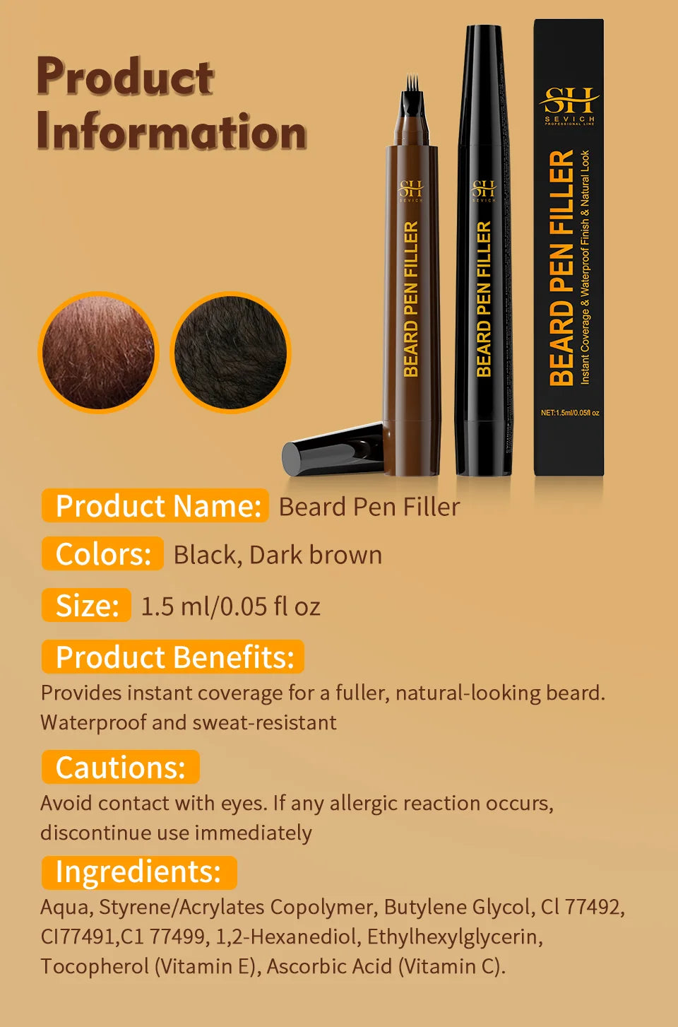 Beard - Moustache Filler Pen Waterproof Hairline Enhancer Black Fibre for Men