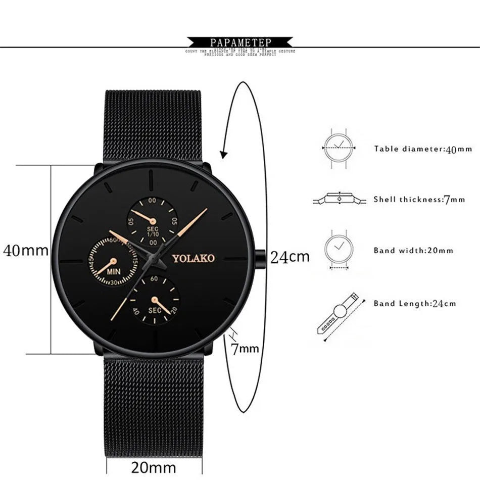 Luxury Business Men Fashion Watches Ultra Thin Steel Mesh Belt