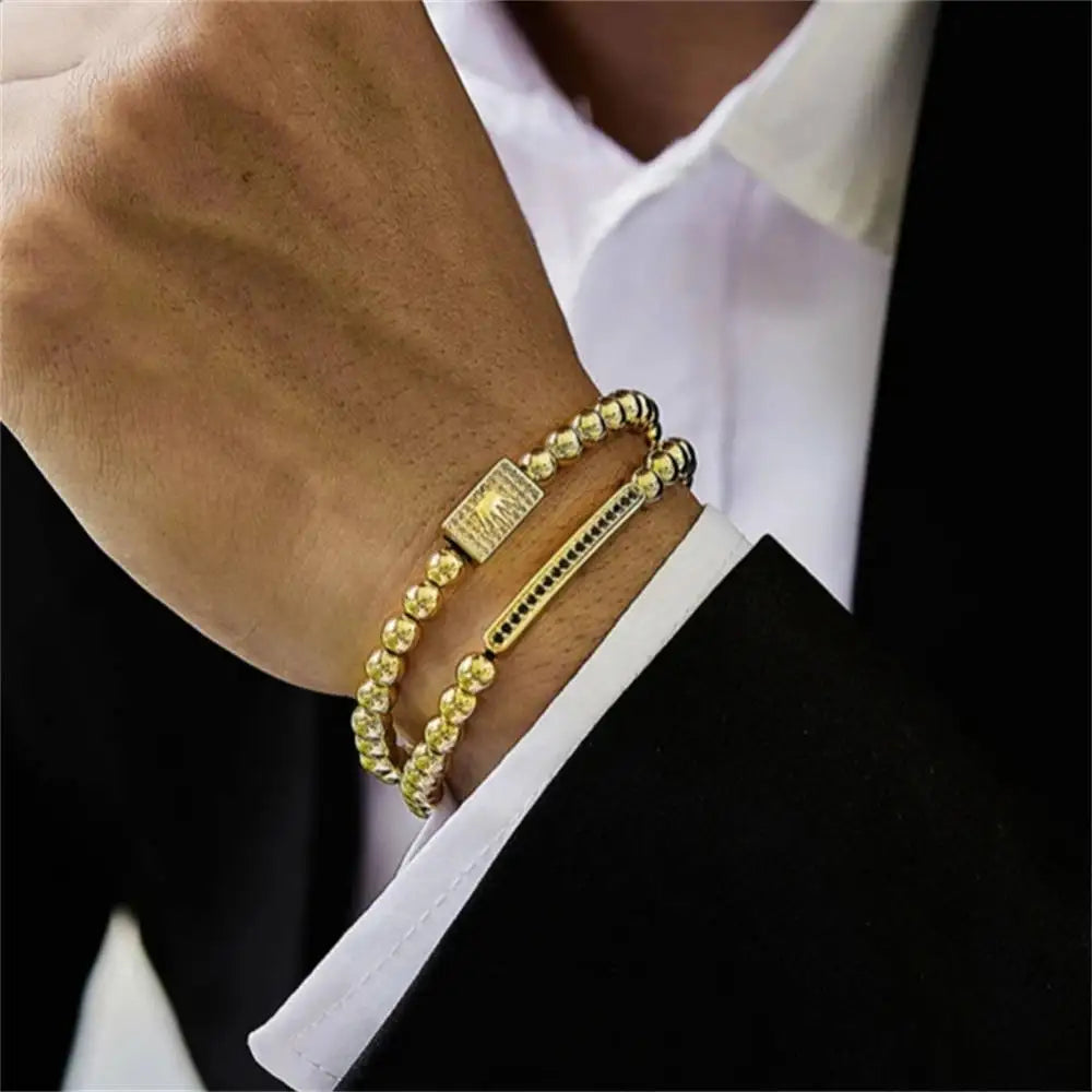 Man And Women Classic 2Pcs/Sets Charms Bracelet Crown Stainless Steel Beads