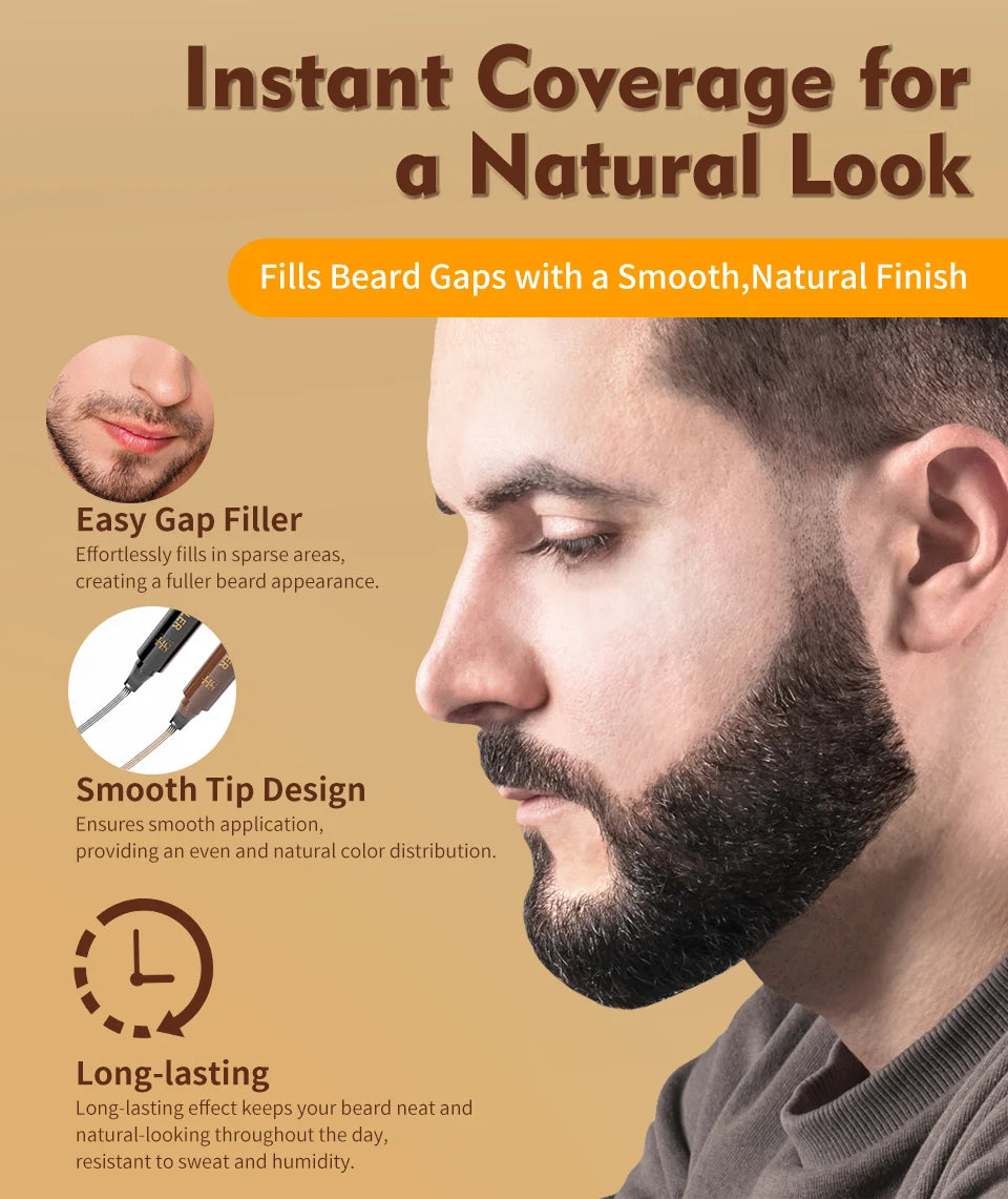 Beard - Moustache Filler Pen Waterproof Hairline Enhancer Black Fibre for Men