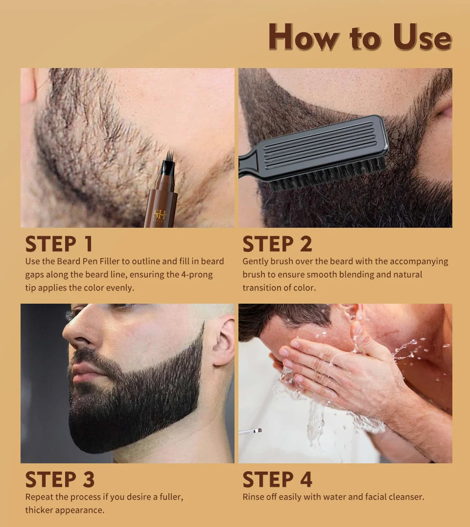 Beard - Moustache Filler Pen Waterproof Hairline Enhancer Black Fibre for Men