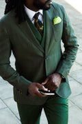 Tank green morhen 3 piece suit. Double breasted waistcoat with a single breast jacket.