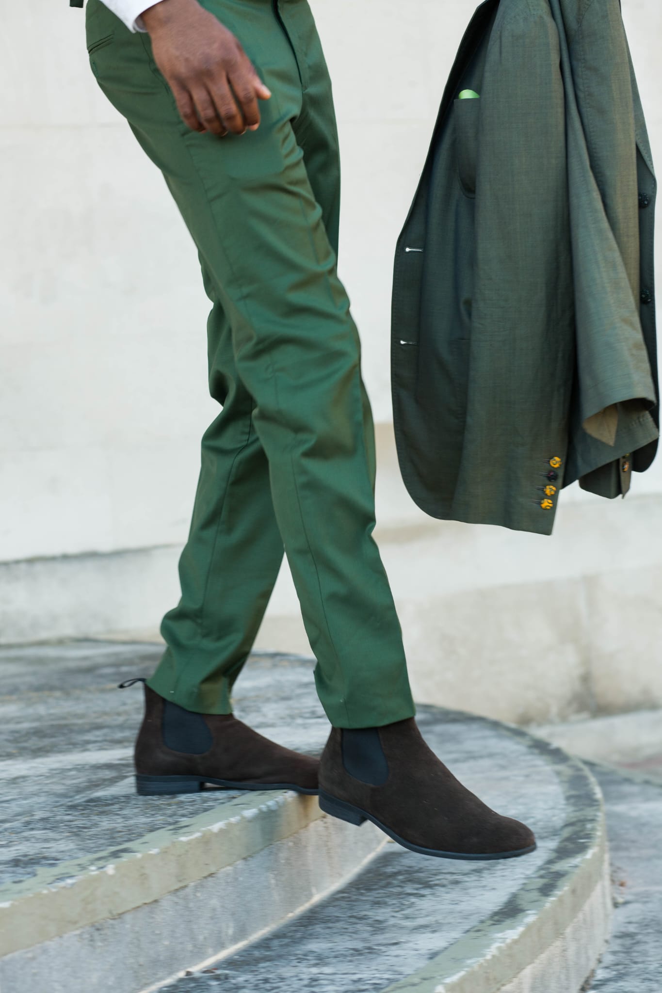 Tank green morhen 3 piece suit. Double breasted waistcoat with a single breast jacket.