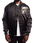 FOF Men’s “Eagle F” Satin Bomber Jacket – Luxury Streetwear Coat (Black)