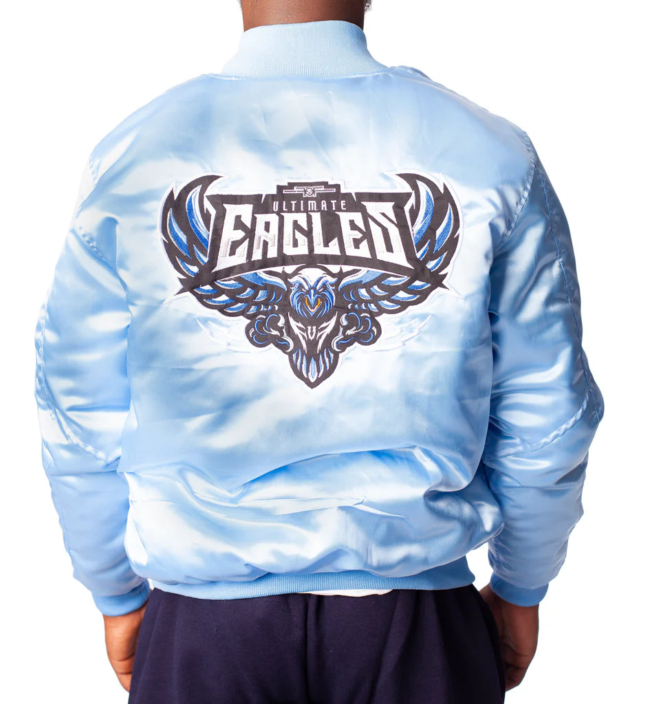 FOF MEN EAGLE F SATIN BOMBER JACKET - BLUE