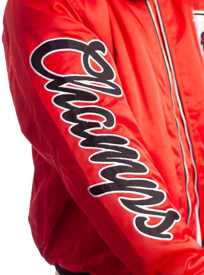 FOF WOMENS EAGLE F SATIN BOMBER JACKET - RED