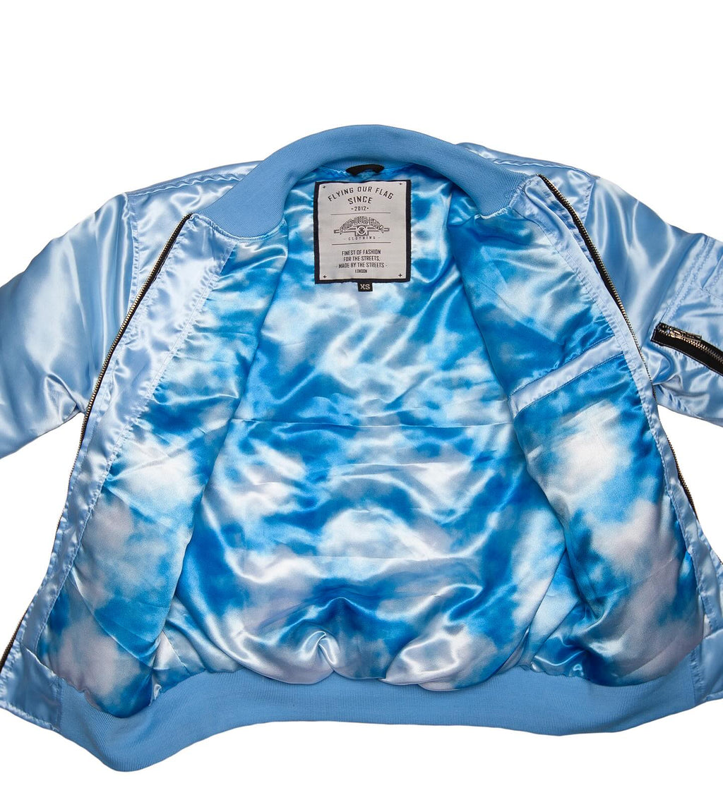 FOF MEN EAGLE F SATIN BOMBER JACKET - BLUE